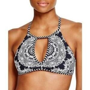 Red Carter Bikini Top M Black White Medallion Chevron High Neck Halter NWT Swim